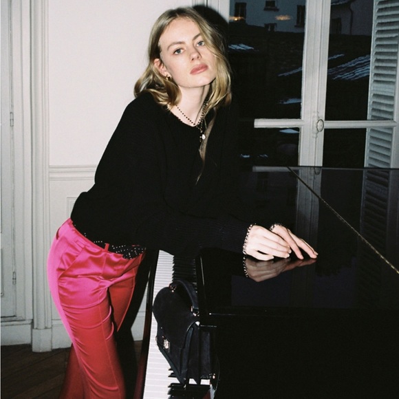 🩷The Kooples Fuchsia Suit Pants Silk Cropped - Picture 3 of 8